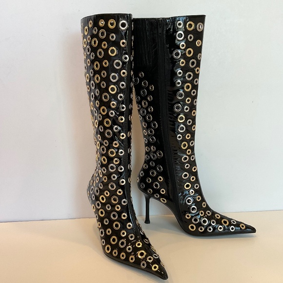 Jeffrey Campbell Shoes - JEFFREY CAMPBELL Holey Pointed Toe Grommet Detail Tall Boots Size 7.5 NWT